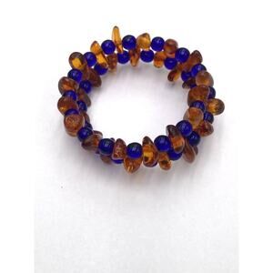 Amber Bracelet Blue Acrylic Divider Beads Memory Wire